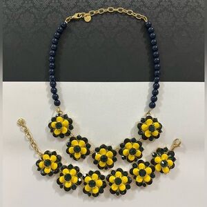 Talbots Floral Necklace and Bracelet with Yellow and Blue Beads